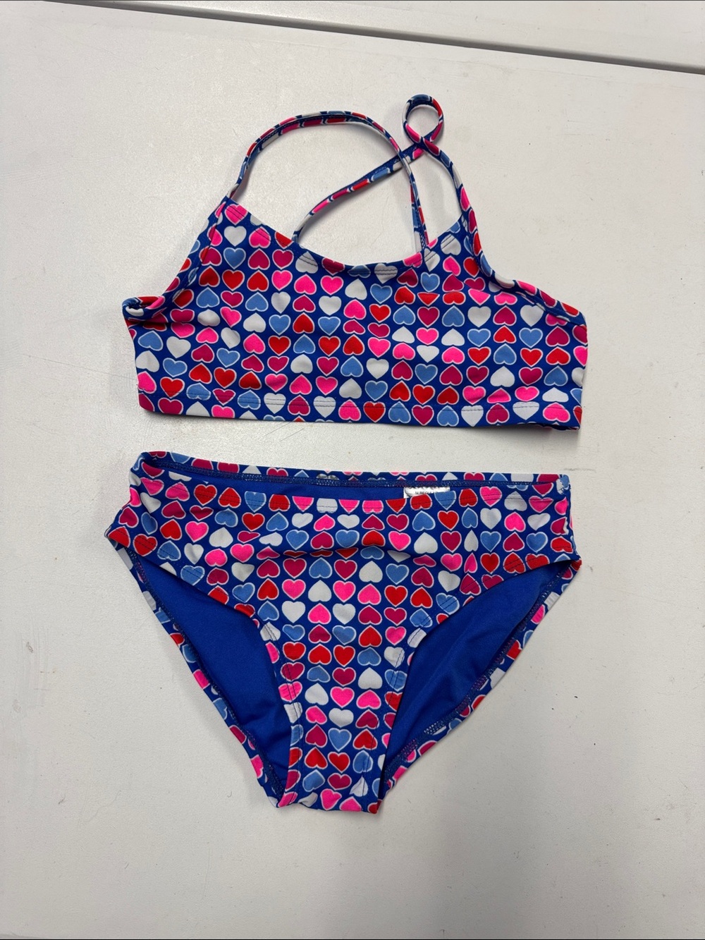 GAP Navy Blue Heart-Print Two-Piece Swim Set with Pink & Red Hearts